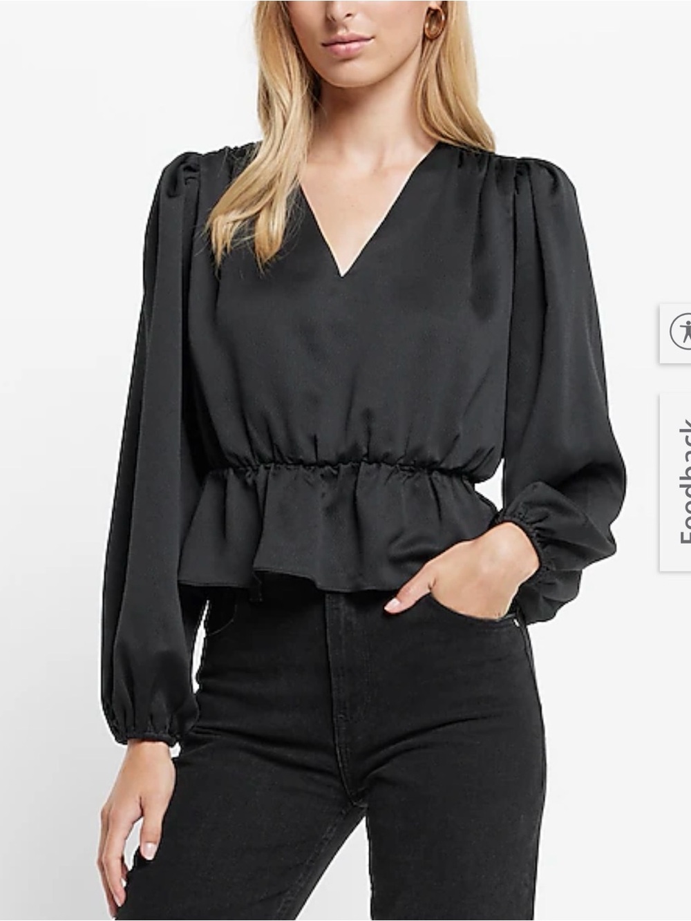 Express Black Long-Sleeve Peplum Top - Women's Stylish Blouse